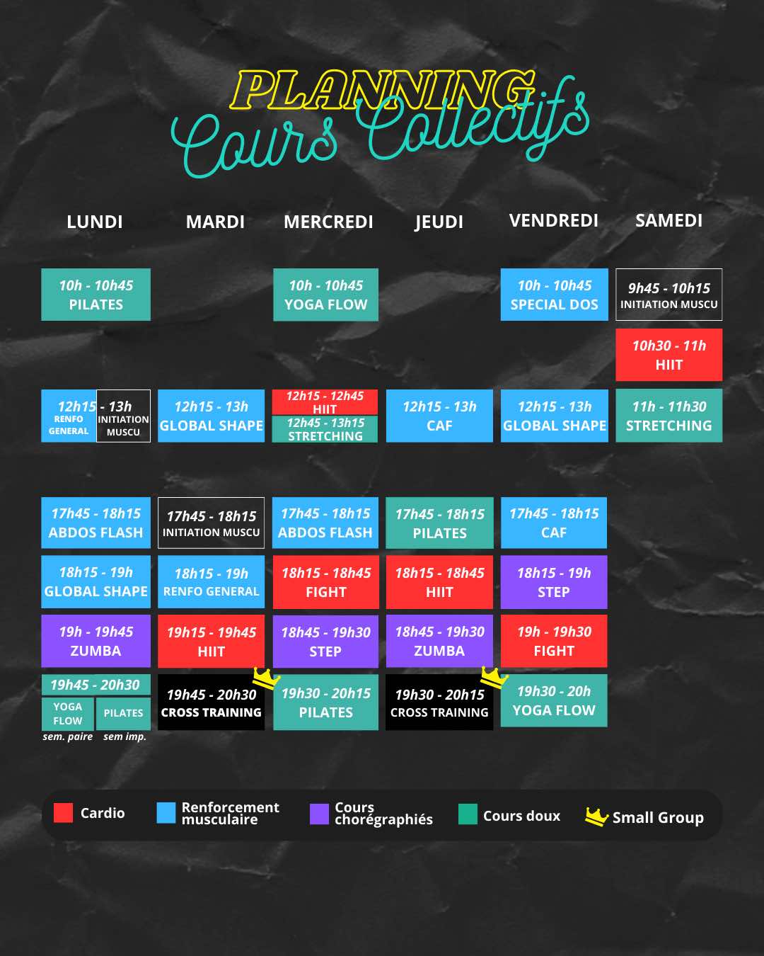 Planning des cours collectifs Fast Fitness